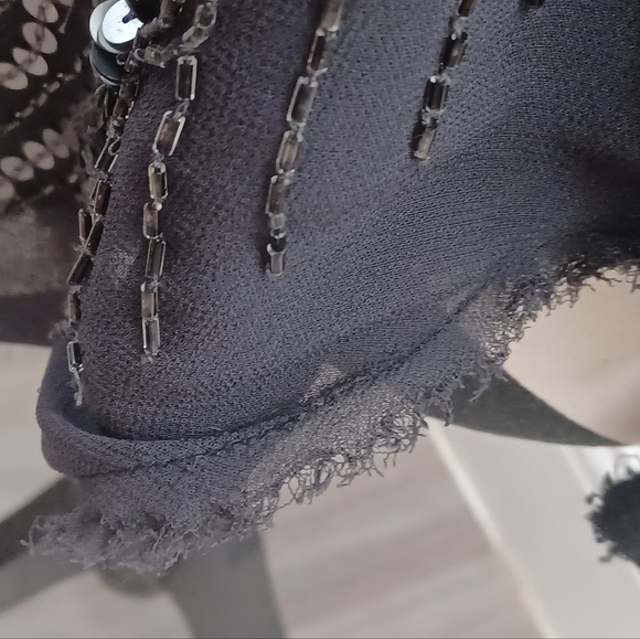 Free People Fairy Grunge Sheer Beaded Sequin Black Boho Distressed Top - Picture 14 of 16